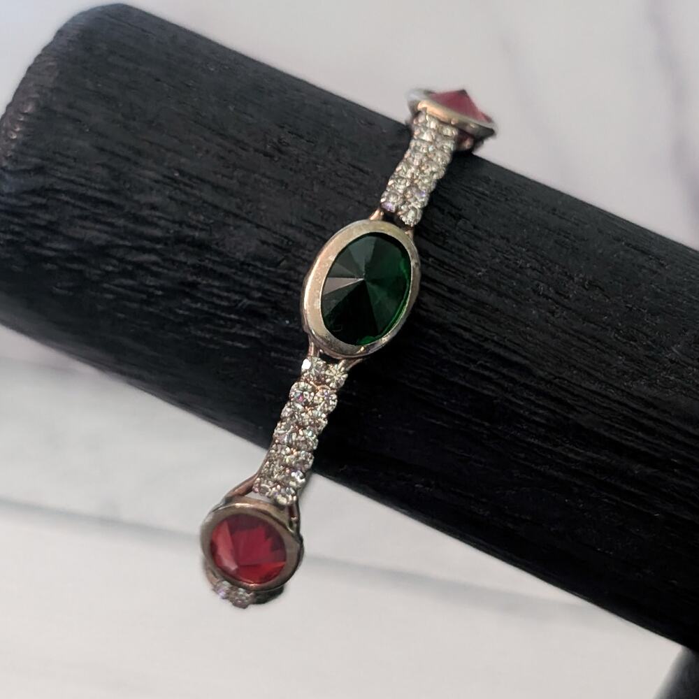 Vintage Bangle Bracelet - Red, Green, Clear - Just Over 6.75" - Picture 5 of 8
